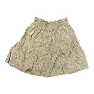 Creamie Green Pink Floral Elastic Waist Skirt